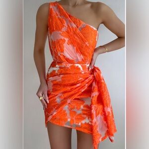 *NEW* Showpo Vibrant Orange Floral One-Shoulder Dress